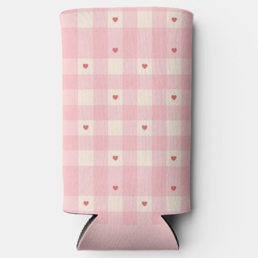 Pink Gingham Hearts Valentine  Seltzer Blikjeskoeler (Voorkant)