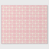 Pink Gingham Hearts Valentine Wrapping Paper Cadeaupapier (Vlak)