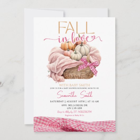 Pink Gingham Herfst in Liefde Herfst Theme Baby sh Kaart (Voorkant)