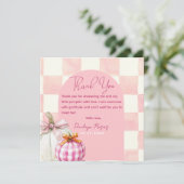Pink Gingham Herfst Pompoen Meisje Baby shower Bedankkaart (Staand voorkant)