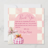 Pink Gingham Herfst Pompoen Meisje Baby shower Bedankkaart (Voorkant)