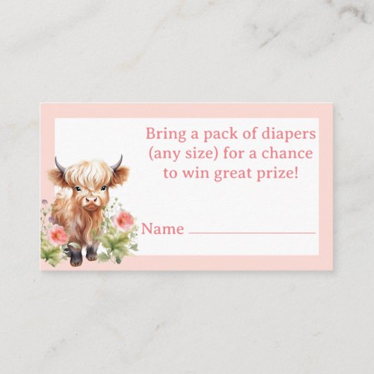 Pink Gingham Highland Koe meisje luier loterij Informatiekaartje (Achterkant)