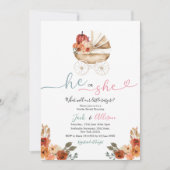 Pink Gingham Hij of zij Blue Pumpkin Gender Reveal Kaart (Voorkant)