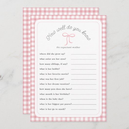 Pink gingham Hoe goed ken je de Kaart van het douc (Voorkant / Achterkant)