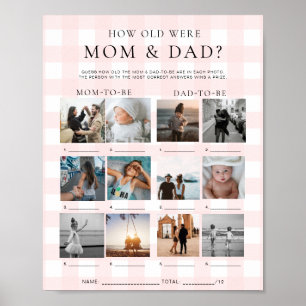 Pink Gingham Hoe oud waren mam en pap foto spel Poster