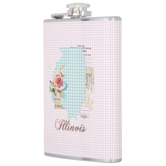 Pink Gingham Illinois State Vinyl Fles Heupfles (Links)