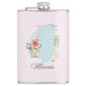Pink Gingham Illinois State Vinyl Fles Heupfles (Voorkant)