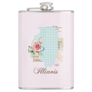 Pink Gingham Illinois State Vinyl Fles Heupfles