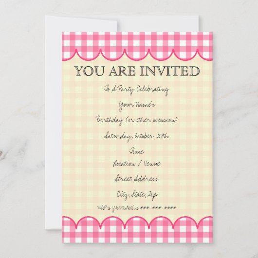 Pink Gingham Invitation Kaart (Voorkant)