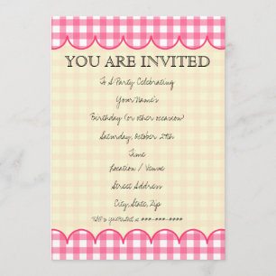 Pink Gingham Invitation Kaart