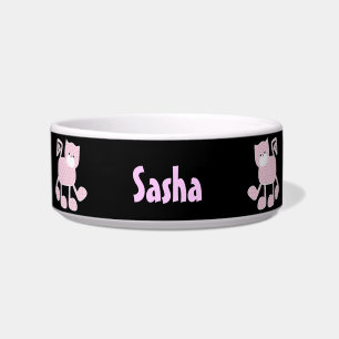 Pink Gingham Kat Personalized Pet Bowl Voerbakje