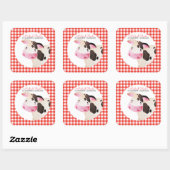 Pink Gingham Koe Boerderij Animal Birthday Barnyar Vierkante Sticker (Vel)