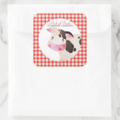 Pink Gingham Koe Boerderij Animal Birthday Barnyar Vierkante Sticker (Tas)