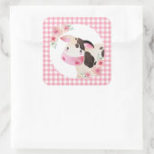 Pink Gingham Koe Floral Vierkante Sticker (Tas)