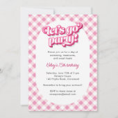 Pink Gingham Laten we gaan feestje verjaardag Kaart (Voorkant)