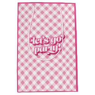 Pink Gingham Laten we gaan feestje verjaardag Medium Cadeauzakje