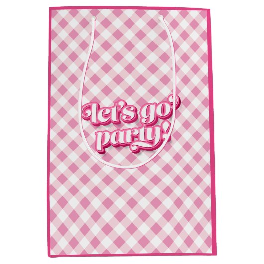 Pink Gingham Laten we gaan feestje verjaardag Medium Cadeauzakje (Voorkant)