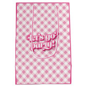 Pink Gingham Laten we gaan feestje verjaardag Medium Cadeauzakje (Achterkant)