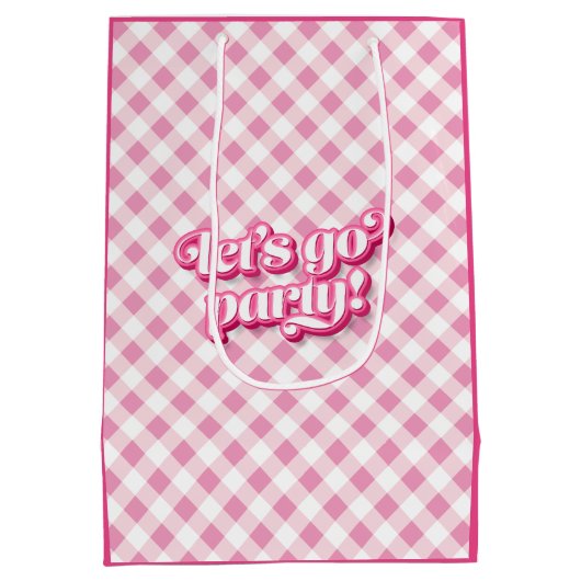 Pink Gingham Laten we gaan feestje verjaardag Medium Cadeauzakje (Achterkant)