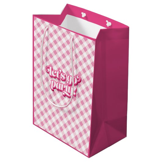 Pink Gingham Laten we gaan feestje verjaardag Medium Cadeauzakje (Achterkant Gekanteld)