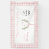 Pink Gingham Laurel Crest Birthday Spandoek (Verticaal)