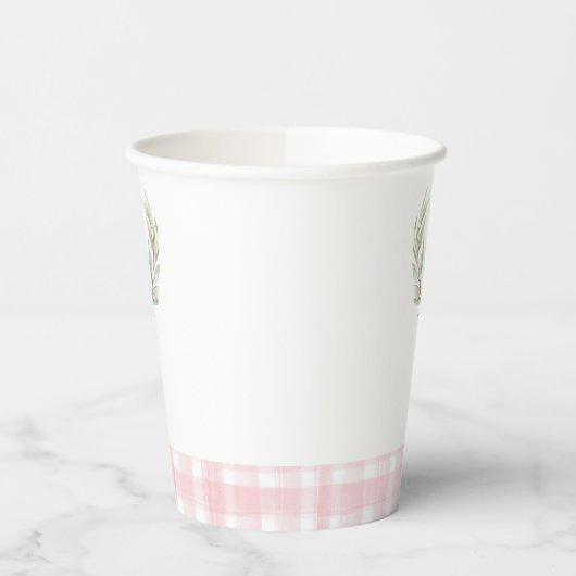 Pink Gingham Laurel Crest Cups Papieren Bekers (Links)
