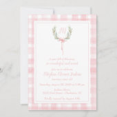 Pink Gingham Laurel Crest First Birthday Kaart (Voorkant)