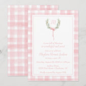 Pink Gingham Laurel Crest First Birthday Kaart (Voorkant / Achterkant)