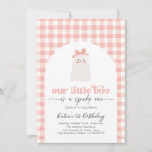 Pink Gingham Little Boo Ghost 1st Birthday Kaart (Voorkant)