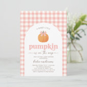 Pink Gingham Little Pumpkin Baby shower Kaart (Staand voorkant)
