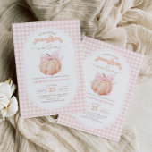 Pink Gingham Little Pumpkin Girl Baby shower Kaart