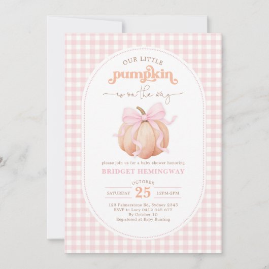 Pink Gingham Little Pumpkin Girl Baby shower Kaart (Voorkant)