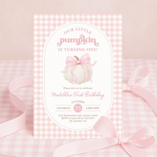 Pink Gingham Little Pumpkin Girl Verjaardagsfeestj Kaart