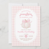 Pink Gingham Little Pumpkin Girl Verjaardagsfeestj Kaart (Voorkant)