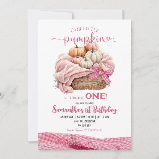 Pink Gingham Little Pumpkin Verjaardag Kaart (Voorkant)
