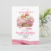 Pink Gingham Little Pumpkin Verjaardag Kaart (Staand voorkant)