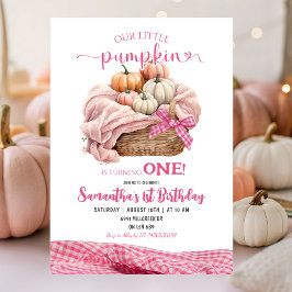 Pink Gingham Little Pumpkin Verjaardag Kaart
