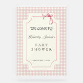 Pink Gingham met Bow-Baby shower Acryl Bord (Voorkant)