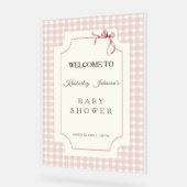 Pink Gingham met Bow-Baby shower Acryl Bord (Hoek)