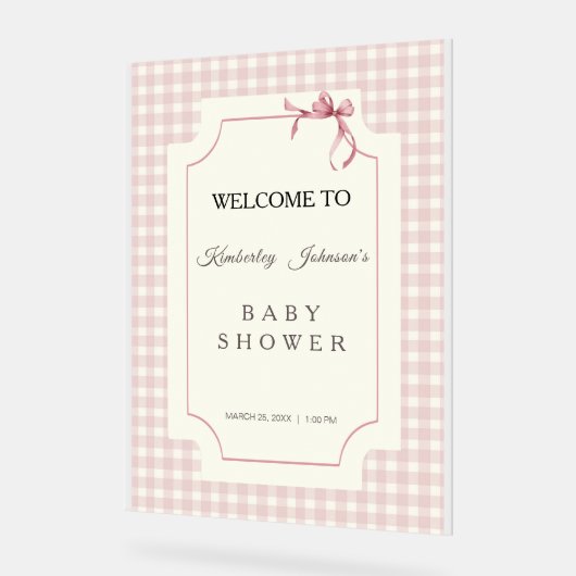 Pink Gingham met Bow-Baby shower Acryl Bord (Hoek)