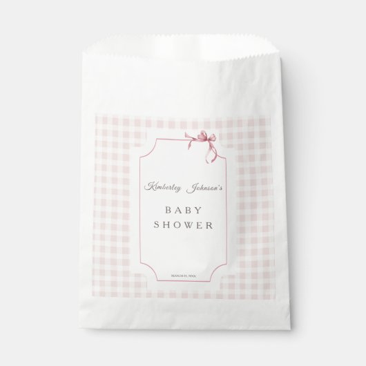Pink Gingham met Bow-Baby shower Bedankzakje (Voorkant)