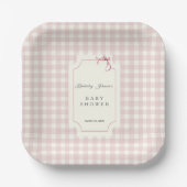 Pink Gingham met Bow-Baby shower Papieren Bordje (Voorkant)