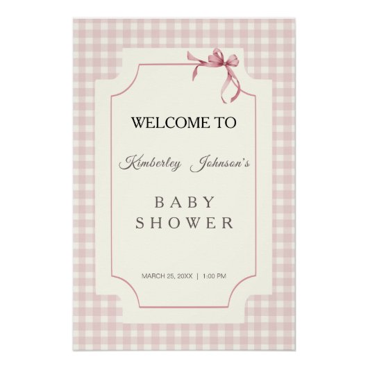 Pink Gingham met Bow-Baby shower Perfect Poster (Voorkant)