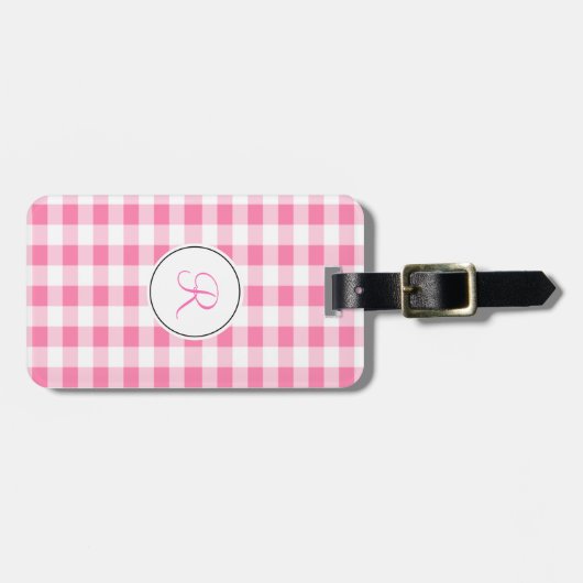 Pink Gingham Monogram Bagagelabel (Voorkant horizontaal)