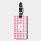 Pink Gingham Monogram Bagagelabel (Voorkant verticaal)