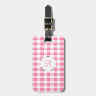 Pink Gingham Monogram Bagagelabel