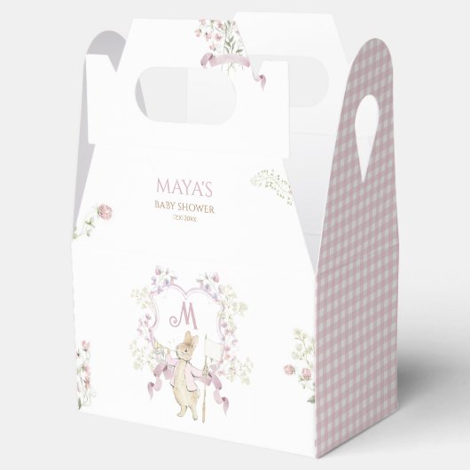 Pink Gingham Monogram Peter het Konijn Baby shower Bedankdoosjes (Geopend)