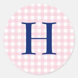 Pink Gingham Monogram Ronde Sticker