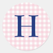 Pink Gingham Monogram Ronde Sticker (Voorkant)