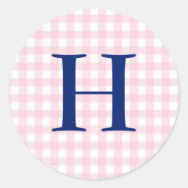 Pink Gingham Monogram Ronde Sticker